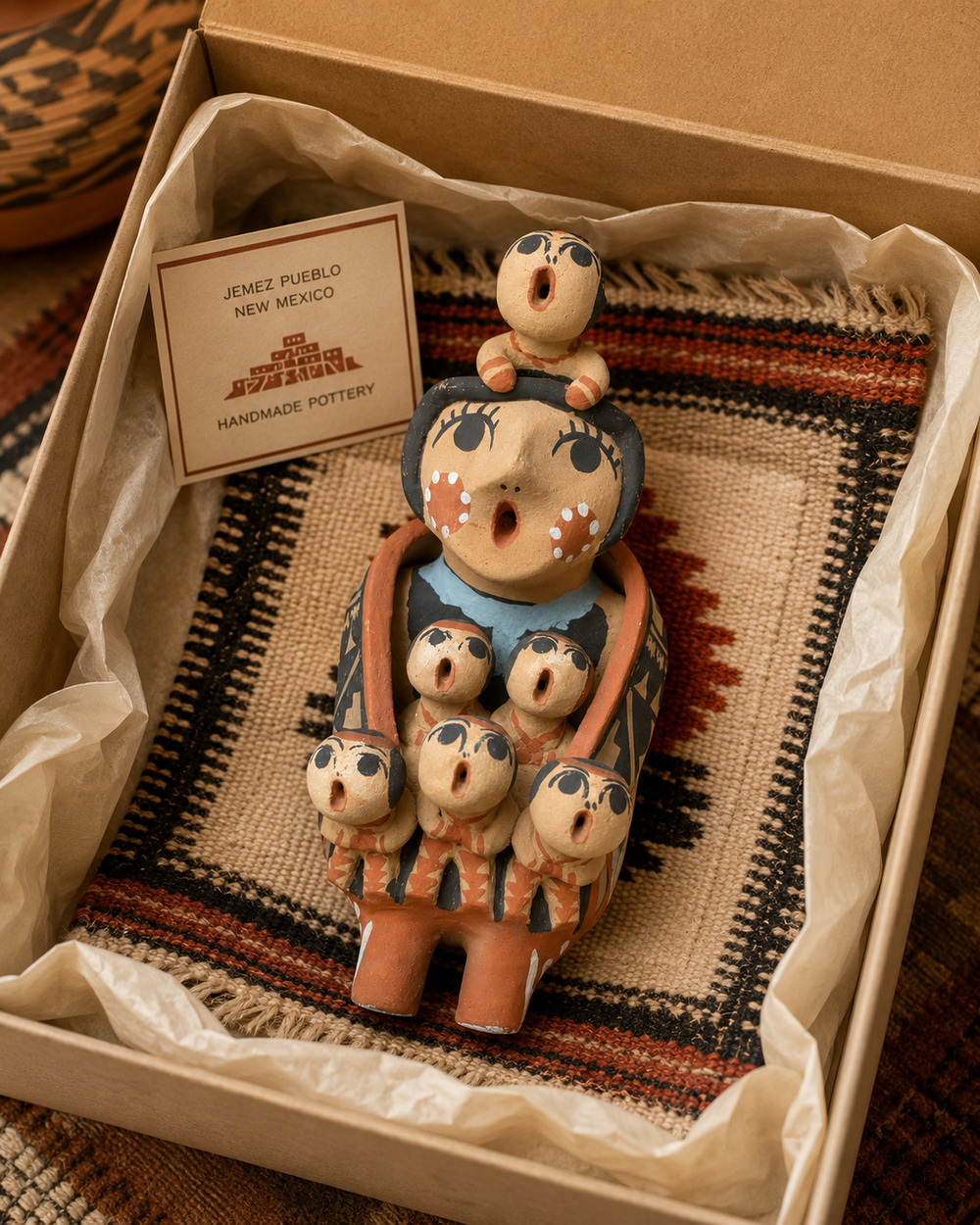 Vintage Jemez Pueblo Theresa Sando Storyteller Pottery 6 Children NM Native Art